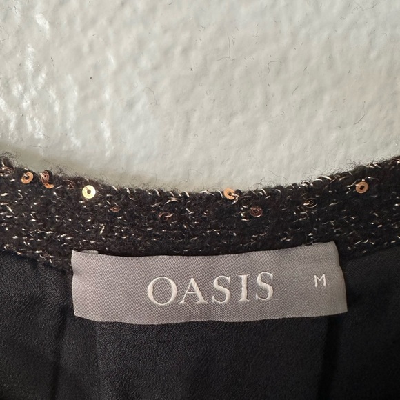 OASIS Pullover Sequins Special Occassions Black Medium Long Sleeves Top BNWOT - Picture 3 of 8